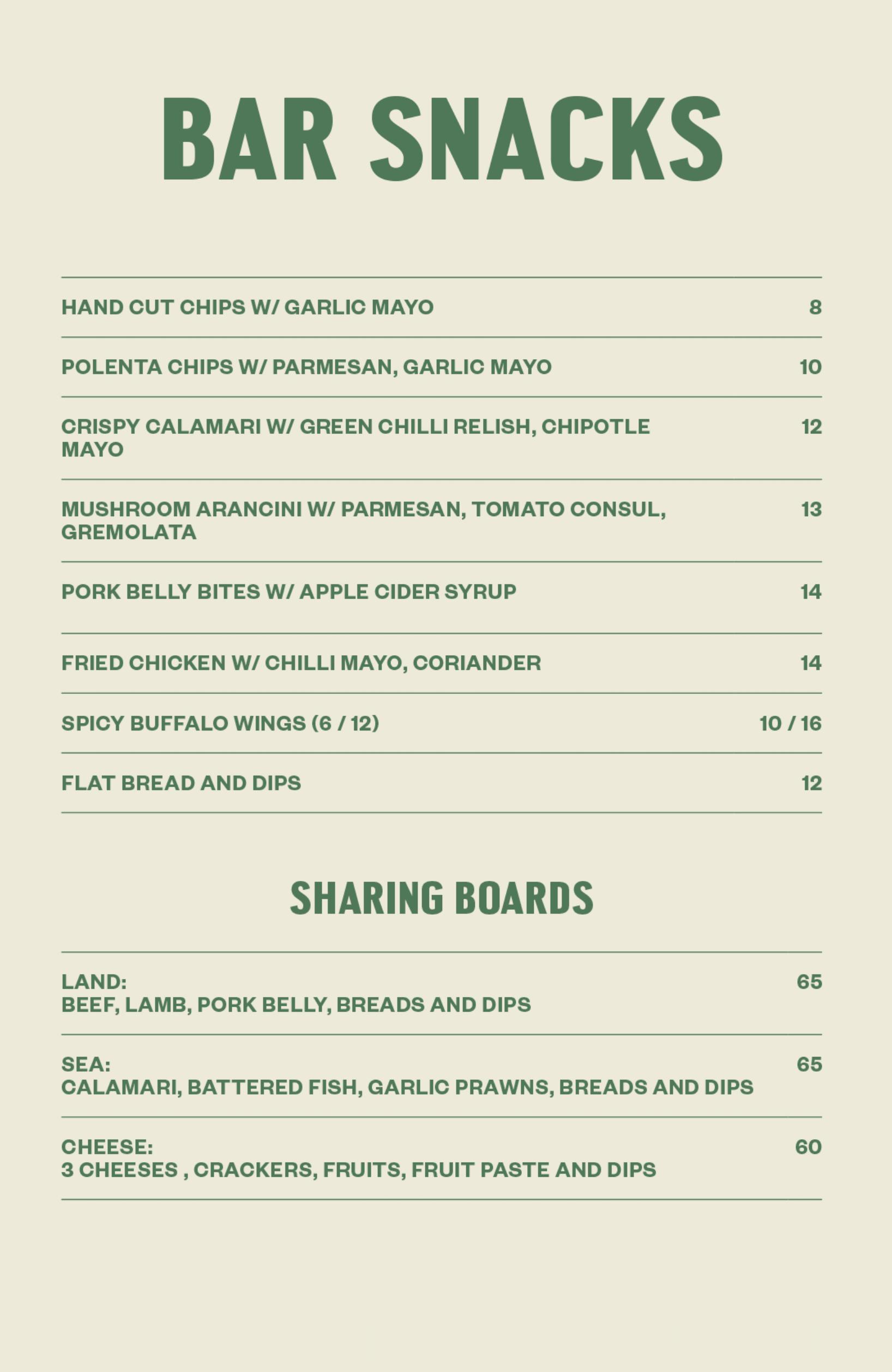 Reign & Pour Restaurant and Bar Auckland Bar Snacks